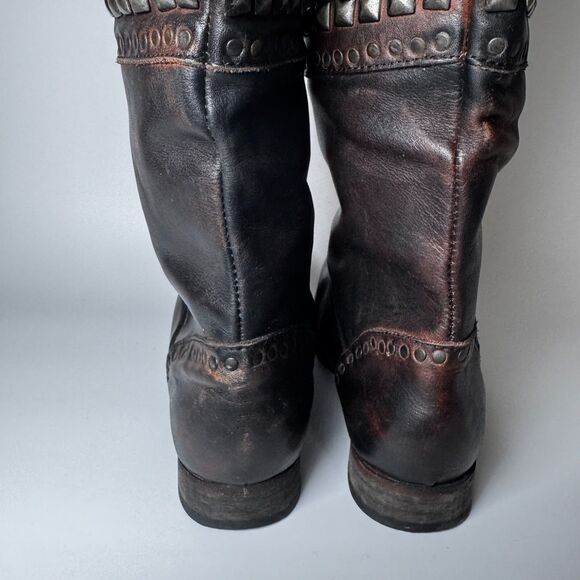Free People Brown Leather Boots Womens EU 37  Tall Studded Portugal Decorative - Picture 9 of 15
